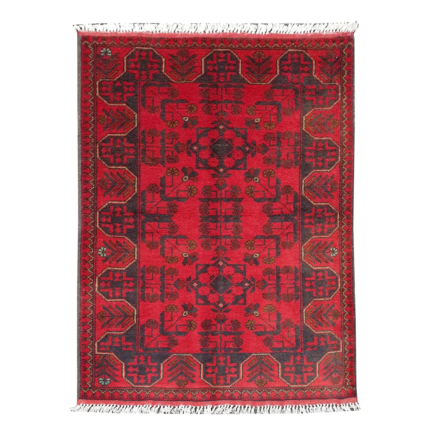 Afghan Khal Mohammadi rug 111 x 81 cm full view with deep red field and dark geometric medallion pattern