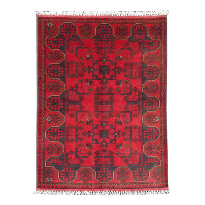 Afghan Khal Mohammadi rug 111 x 81 cm full view with deep red field and dark geometric medallion pattern