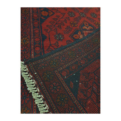 Close-up of Afghan Khal Mohammadi wool rug showing border, corner and hand-knotted texture