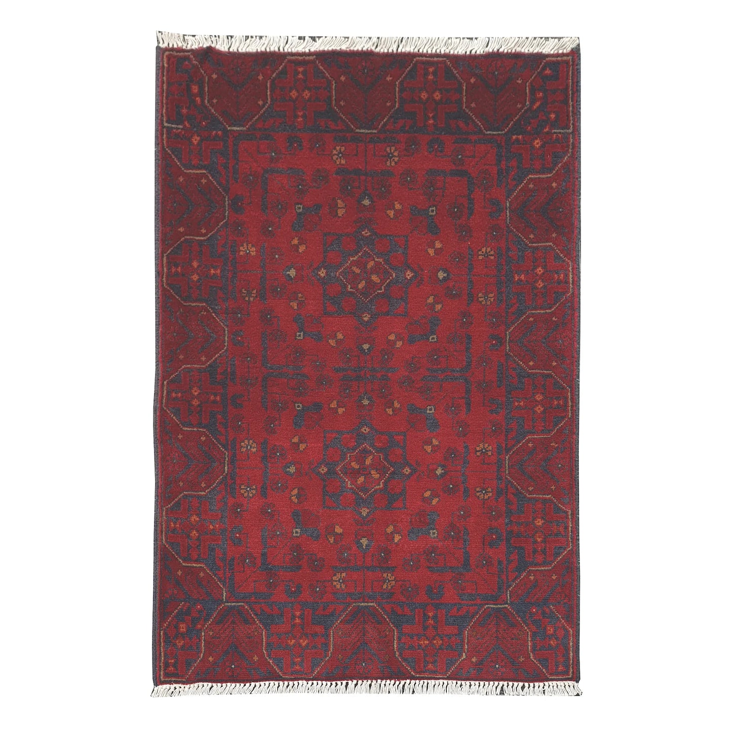 Afghan Khal Mohammadi rug 120 x 79 cm full view with deep red field and dark geometric tribal motifs