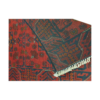Close-up of Afghan Khal Mohammadi wool rug showing border, corner and hand-knotted texture