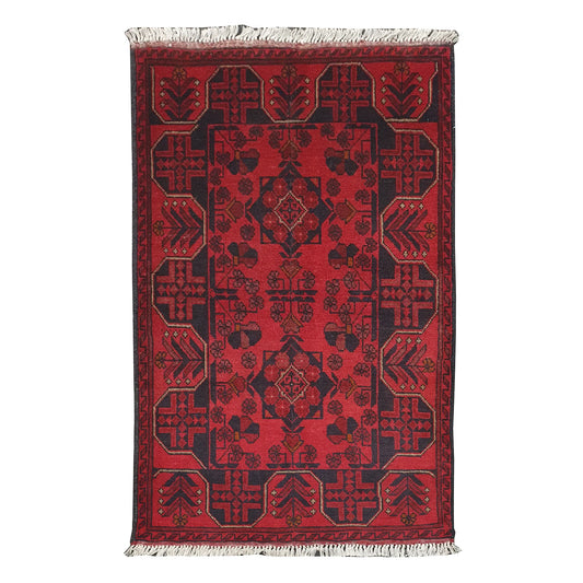 Afghan Khal Mohammadi rug 122 x 80 cm full view with deep red field and dark tribal motifs