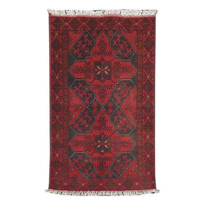 Afghan Khal Mohammadi rug 123 x 77 cm full view with deep red field and linked charcoal medallion pattern