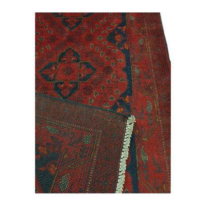 Reverse weave detail of Afghan Khal Mohammadi wool runner rug showing folded corner and handmade structure, 202 x 82 cm