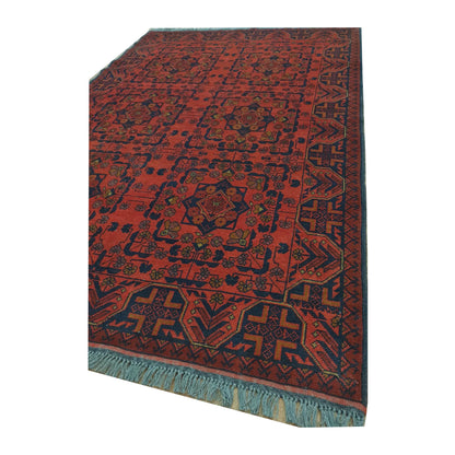 Border and fringe detail of Afghan Khal Mohammadi wool rug with dark navy pattern, 190 x 128 cm