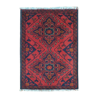 Afghan Khal Mohammadi wool rug 60 x 42 cm full view with red ground, dark border and central tribal medallion
