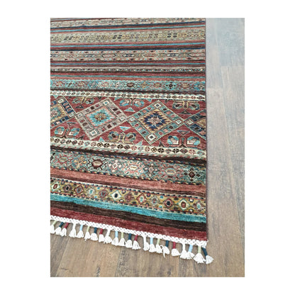 Fringe and border detail of Afghan Khurjeen hand-knotted wool rug