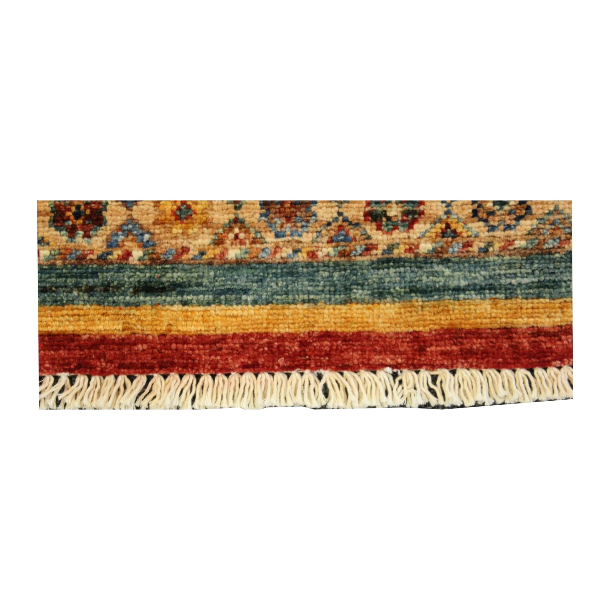 Border and fringe detail of Afghan Khurjeen wool rug, 121 x 90 cm