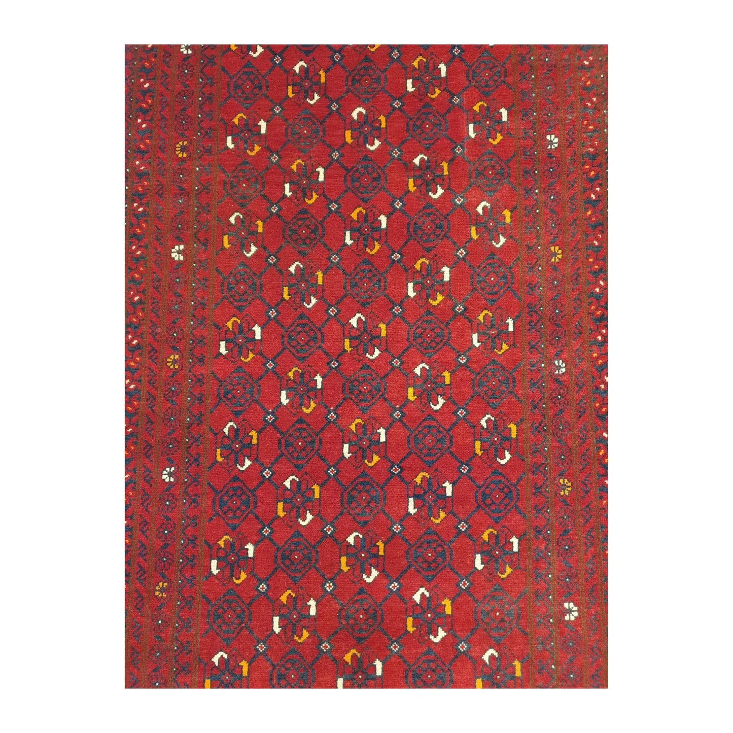 Field detail of Afghan Kunduz wool runner rug showing dense geometric motifs, 285 x 85 cm