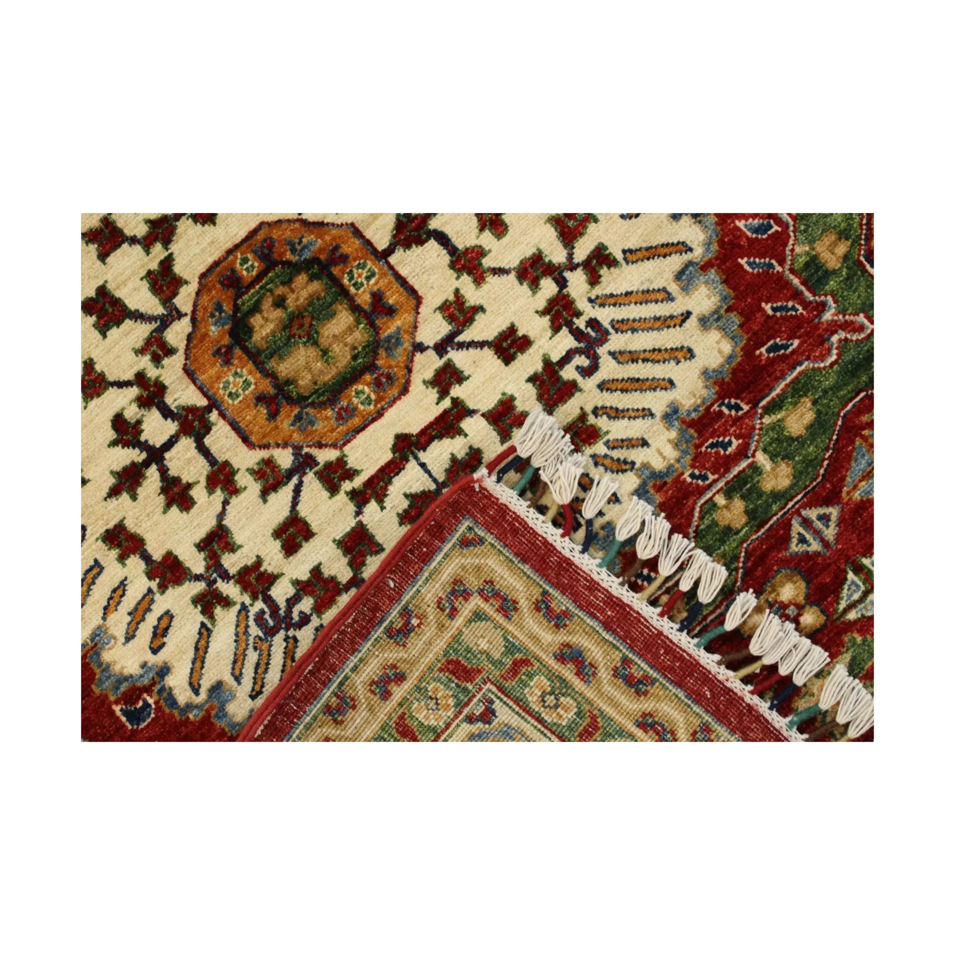 Medallion and corner detail of Afghan Mamluk wool rug with floral motifs, 283 x 206 cm
