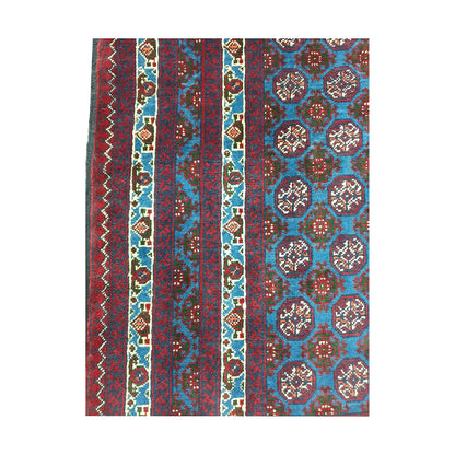 Side border pattern detail of Afghan Roshnai runner rug showing blue field, burgundy border and ivory tribal motifs