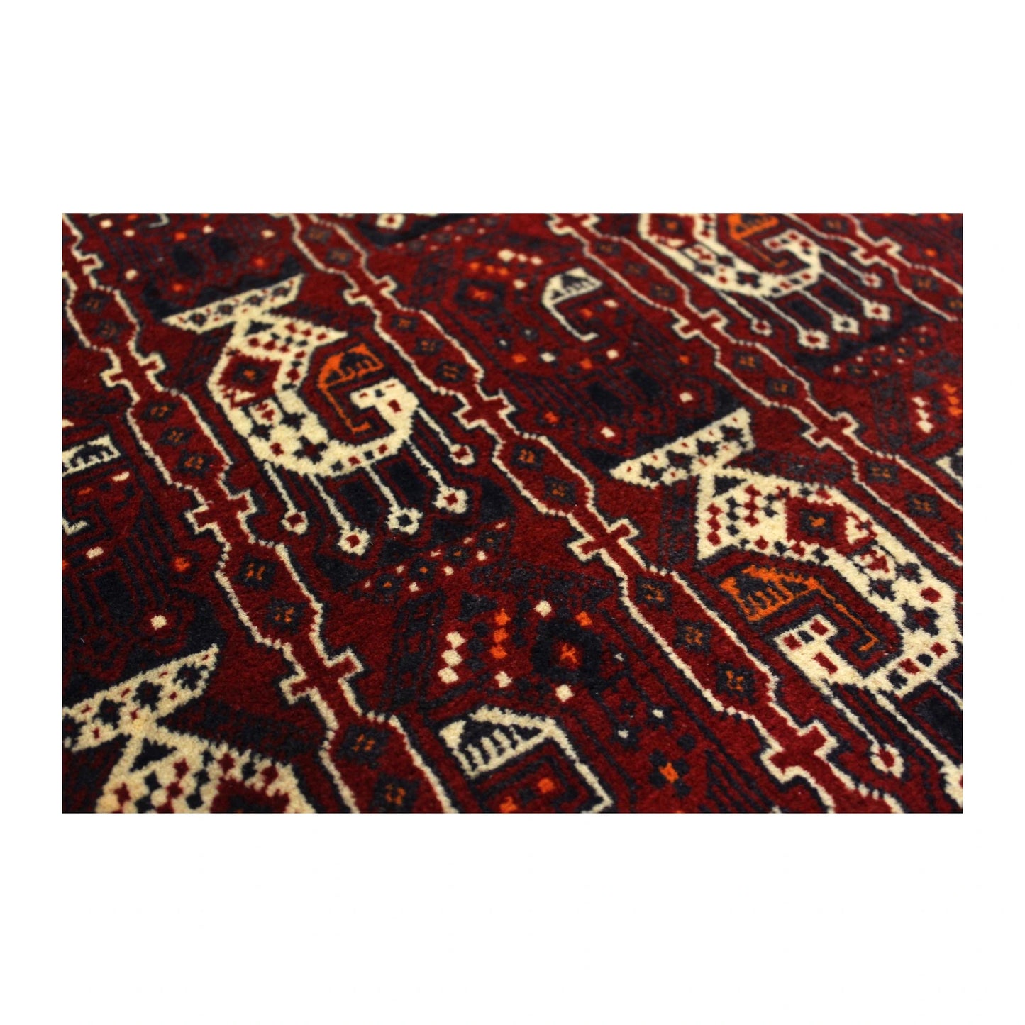 Field-motif detail of Afghan Roshnai wool runner rug with ivory tribal pattern, 290 x 86 cm