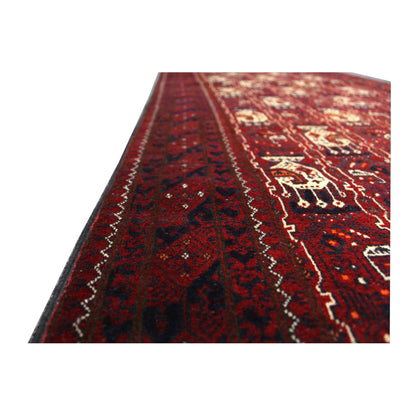 Side-border detail of Afghan Roshnai wool runner rug with dark navy and red tones, 290 x 86 cm