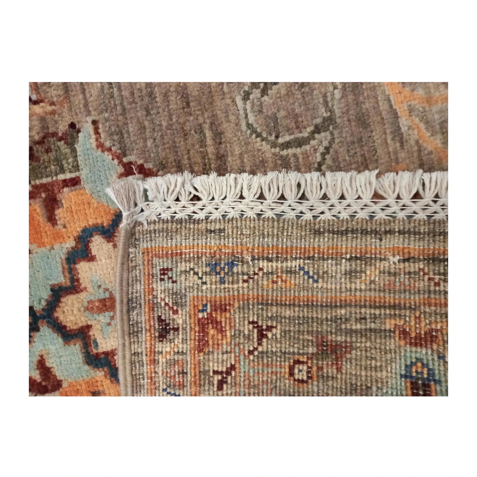 Reverse-weave detail of Afghan Sultani wool rug with fringe, 157 x 101 cm