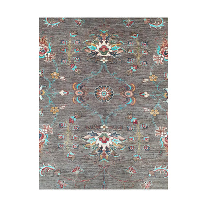 Close-up of Afghan Sultani wool rug showing dark brown field and floral medallion pattern detail