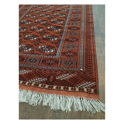 Border and fringe detail of Afghan Turkmen Tekke hand-knotted wool rug
