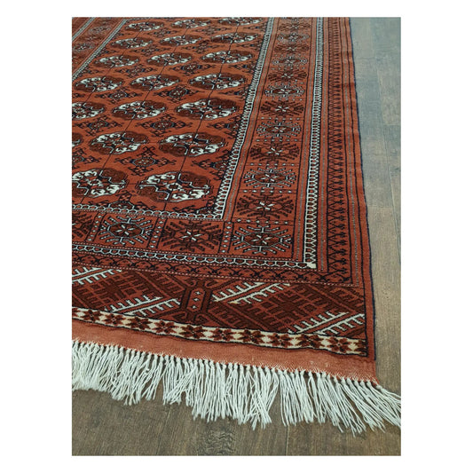 Border and fringe detail of Afghan Turkmen Tekke hand-knotted wool rug