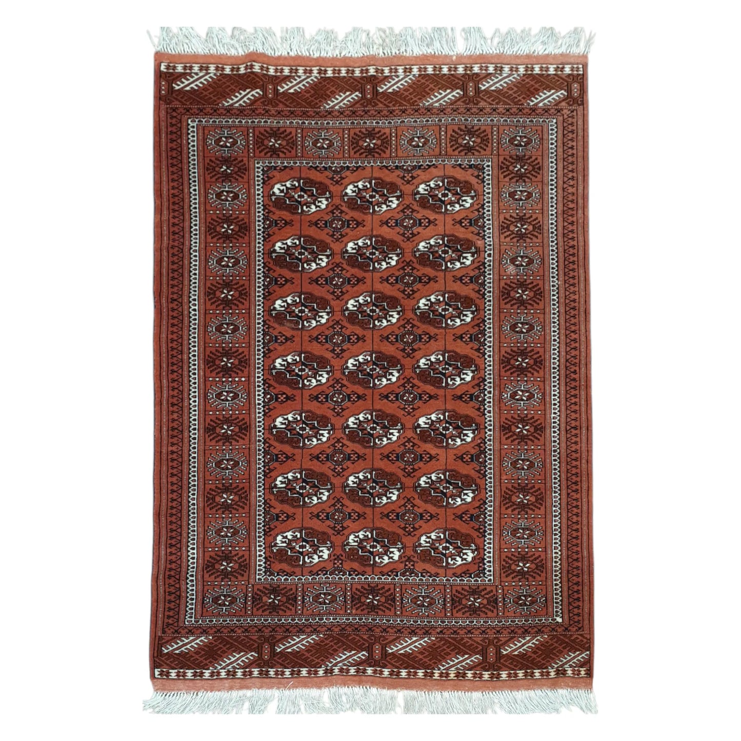 Afghan Turkmen Tekke hand-knotted wool rug - 167 x 125 cm full view in rusty orange