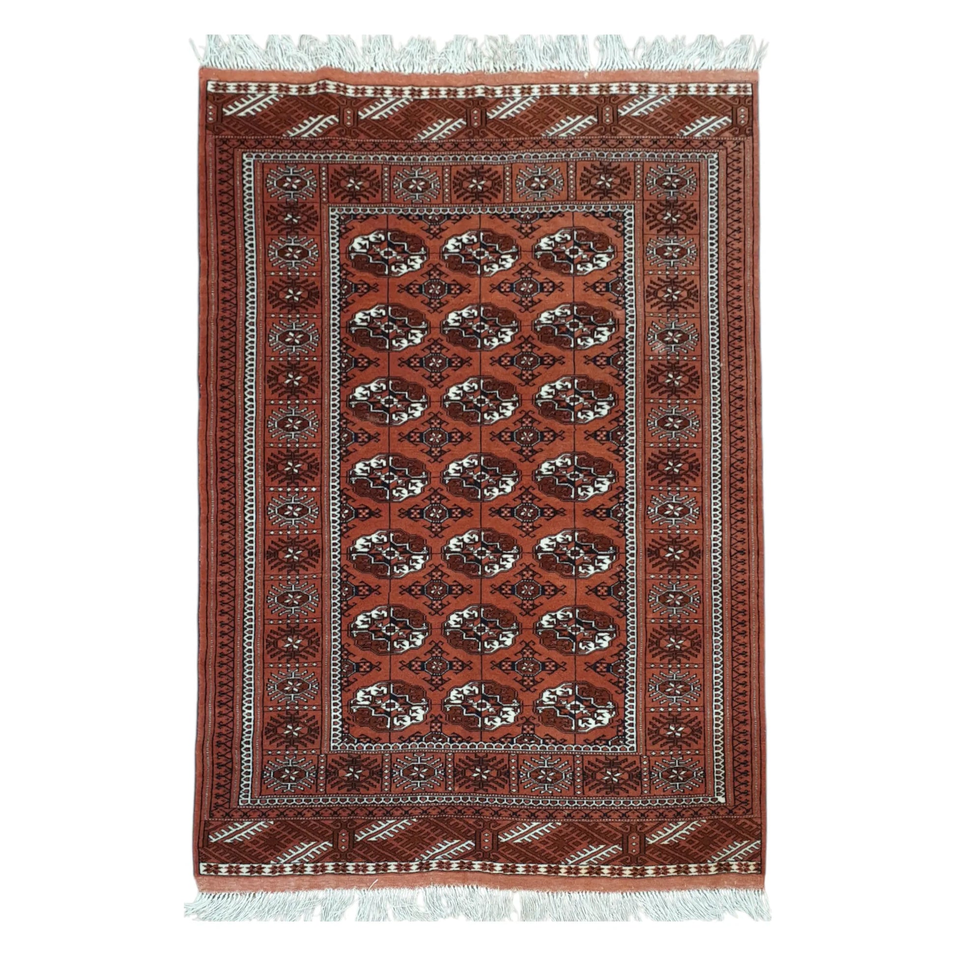 Afghan Turkmen Tekke hand-knotted wool rug - 167 x 125 cm full view in rusty orange