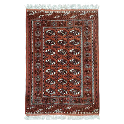 Afghan Turkmen Tekke hand-knotted wool rug - 167 x 125 cm full view in rusty orange