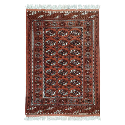 Afghan Turkmen Tekke hand-knotted wool rug - 167 x 125 cm full view in rusty orange