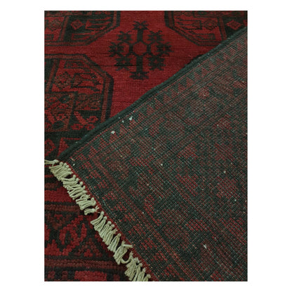 Corner detail of Afghan Turkoman rug showing front pattern and reverse weave, 291 x 203 cm