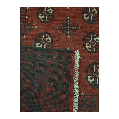 Close-up of Afghan Turkoman hand-knotted wool runner rug showing border detail, wool pile texture and traditional motifs, 193 x 104 cm
