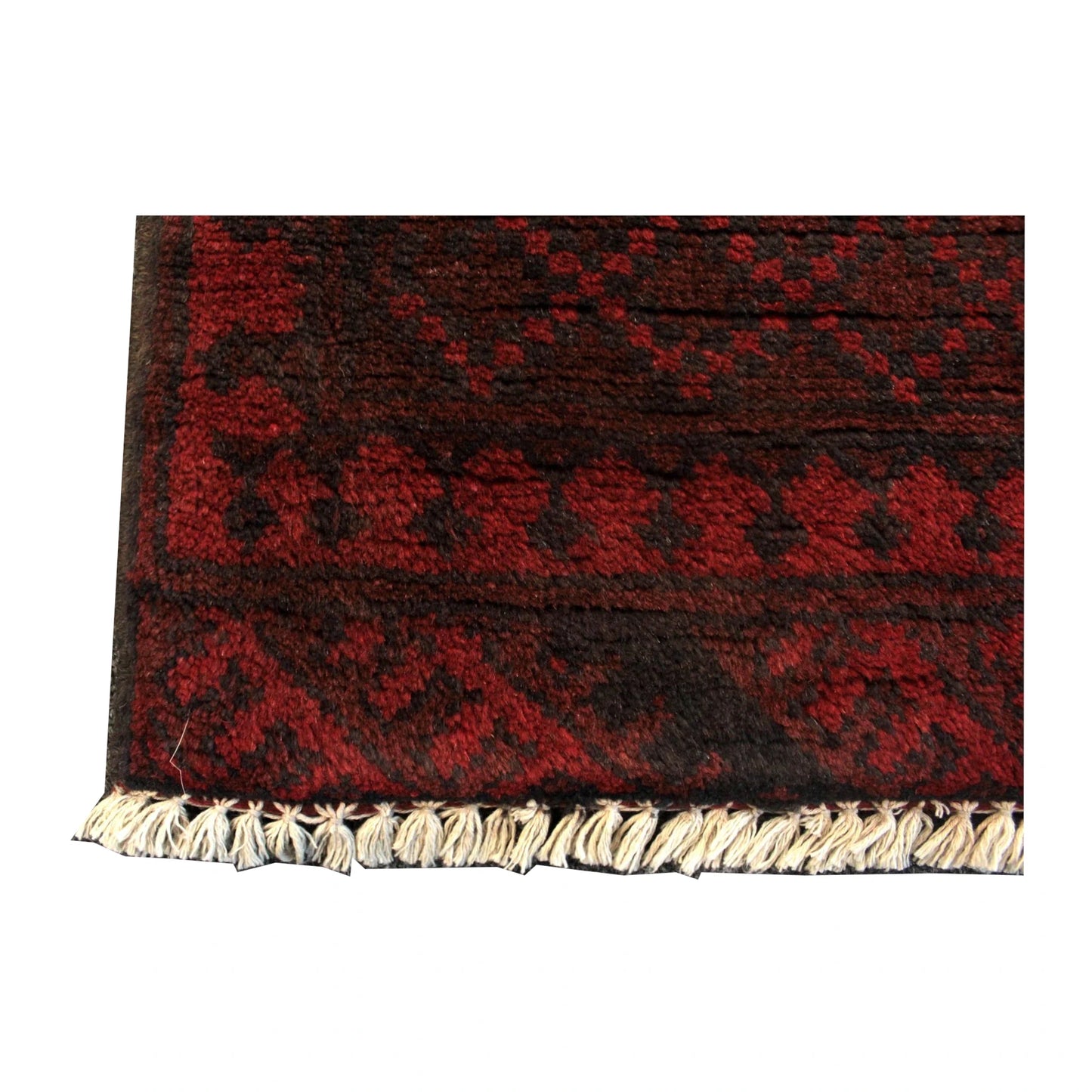 Border and fringe detail of Afghan Turkoman wool rug, 197 x 92 cm