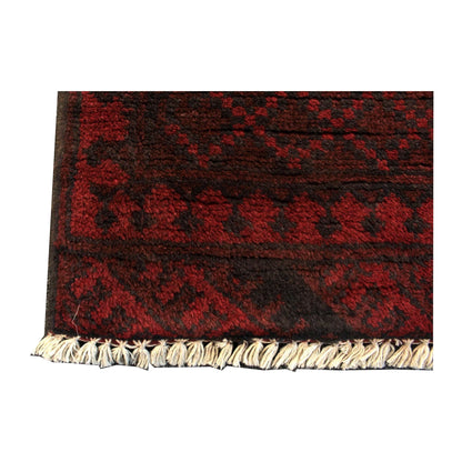 Border and fringe detail of Afghan Turkoman wool rug, 197 x 92 cm
