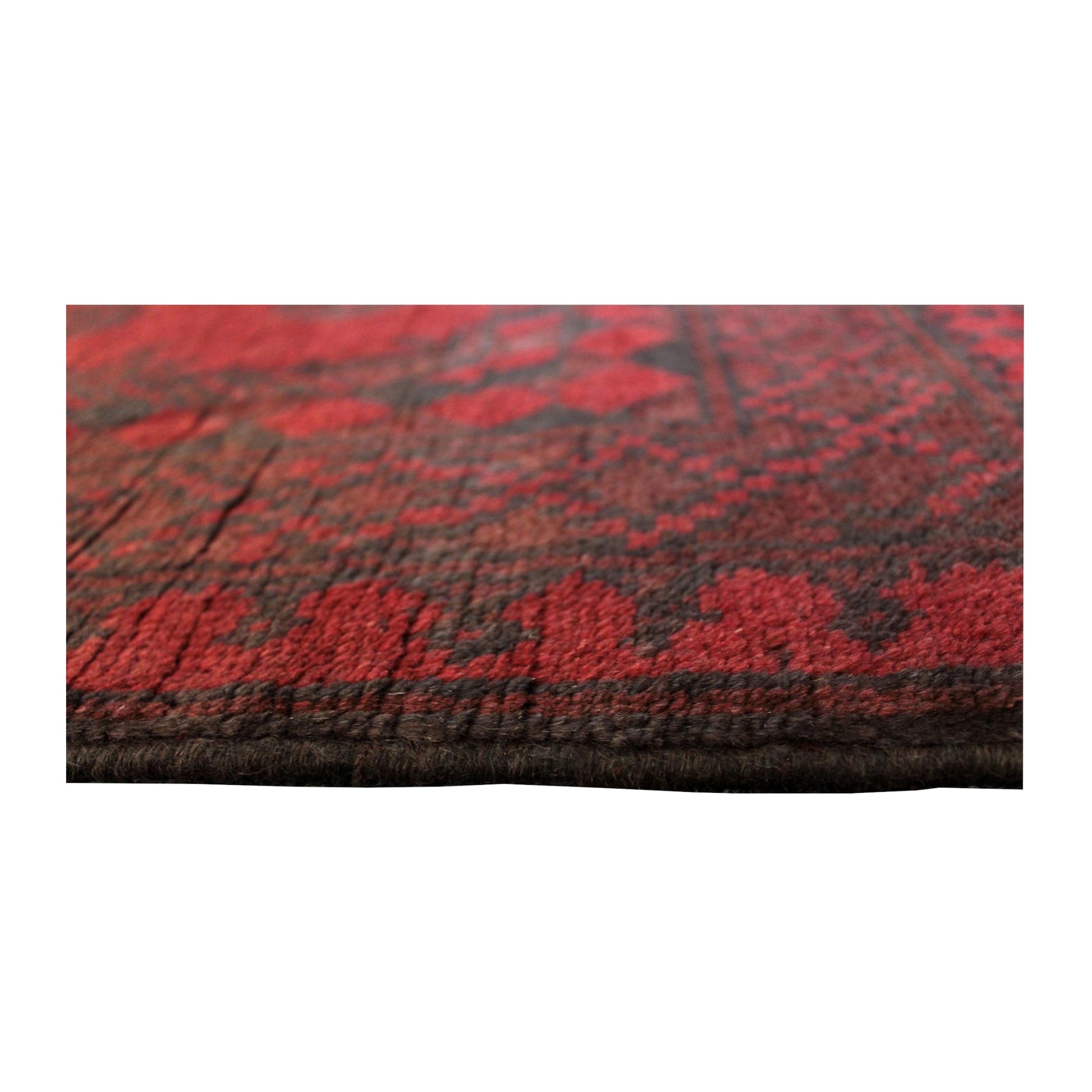 Pile edge detail of Afghan Turkoman hand-knotted wool rug, 197 x 92 cm