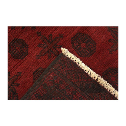 Reverse weave detail of Afghan Turkoman wool rug with folded corner, 197 x 92 cm