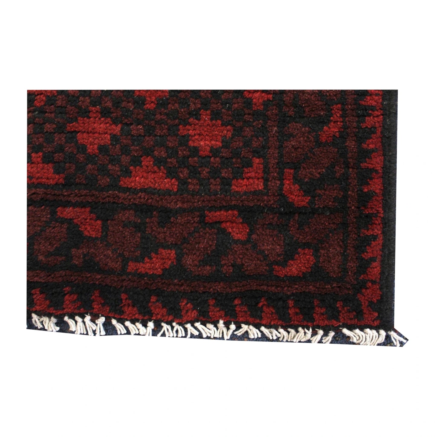 End-border and fringe detail of Afghan Turkoman wool runner rug, 280 x 79 cm