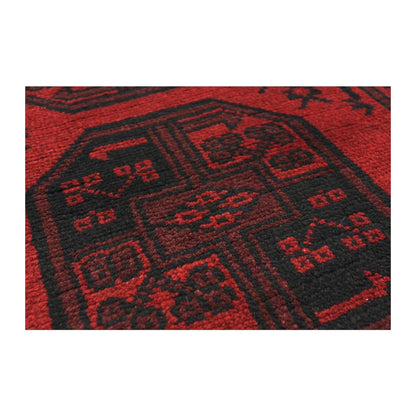 Gul motif detail of Afghan Turkoman wool runner rug in deep red tones, 280 x 79 cm