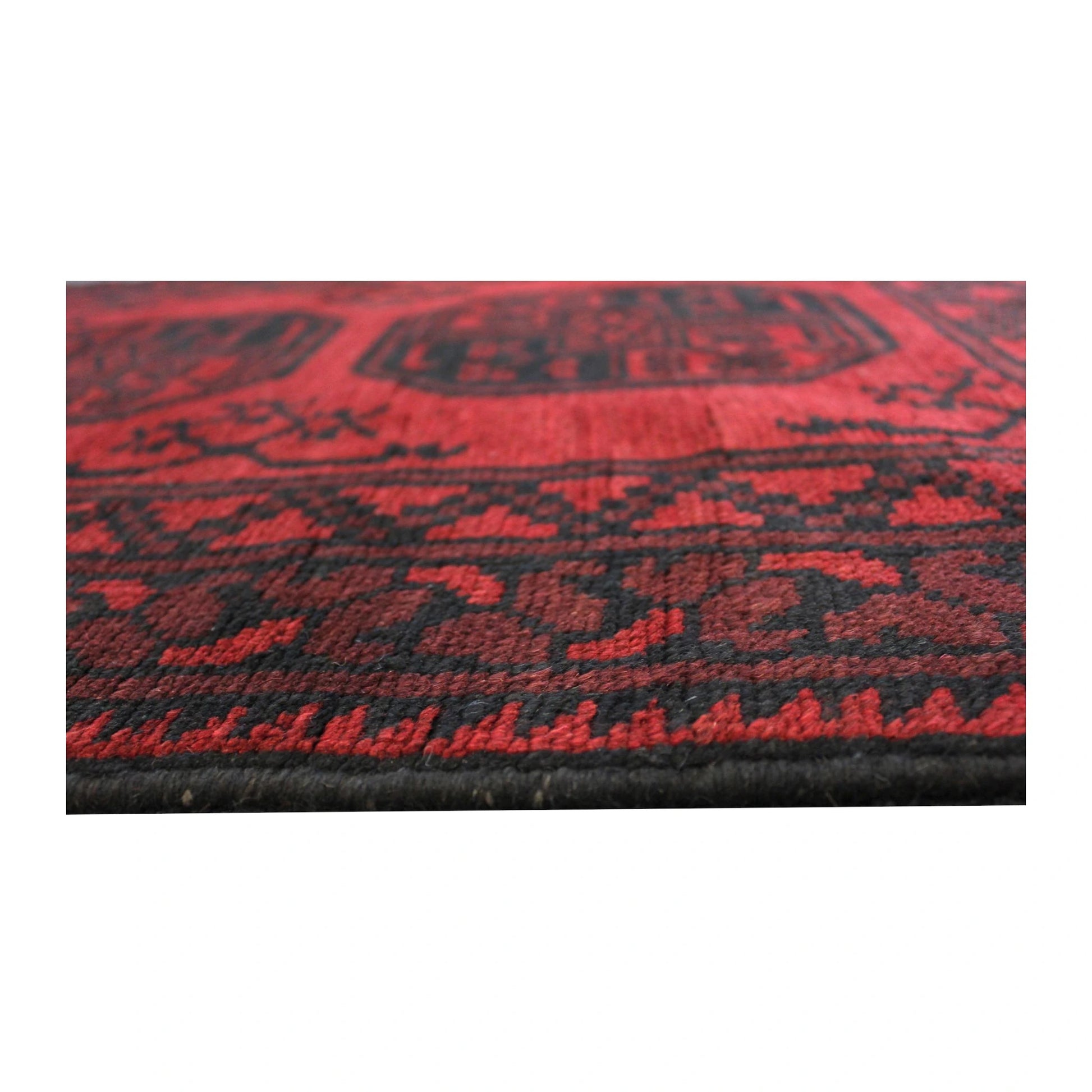 Pile-edge detail of Afghan Turkoman hand-knotted wool runner rug, 280 x 79 cm
