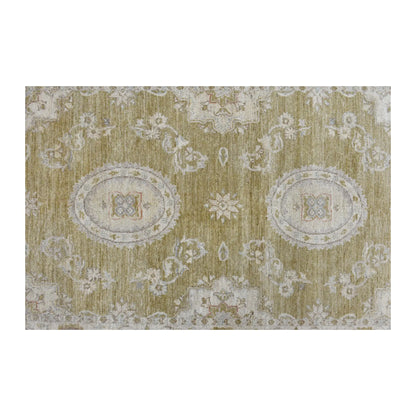 Field detail of Afghan Ziegler wool rug showing twin oval medallions, scrolling vines and small floral rosettes