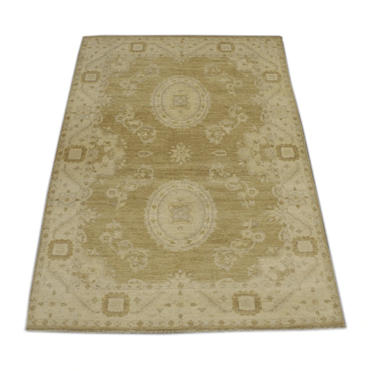 Angled view of Afghan Ziegler wool rug with twin central medallions, 200 x 123 cm