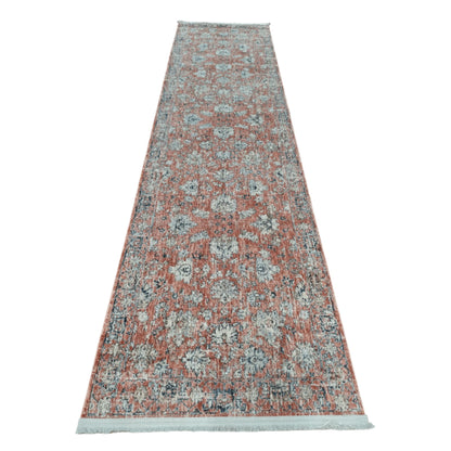 Full view of Alhambra rose traditional runner rug 300 x 76 cm with medallion border pattern