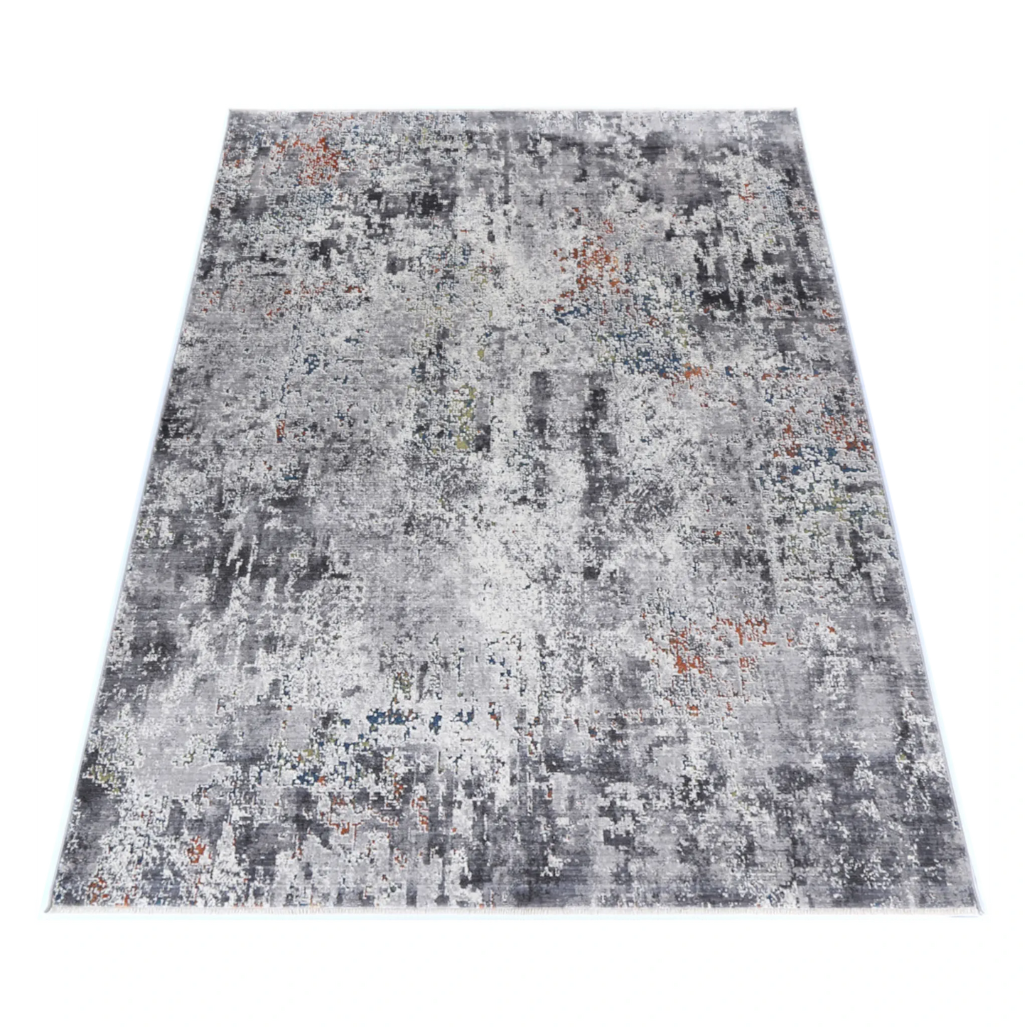 Angled full view of Almeras A4 grey abstract modern designer rug
