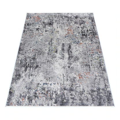 Angled full view of Almeras A4 grey abstract modern designer rug