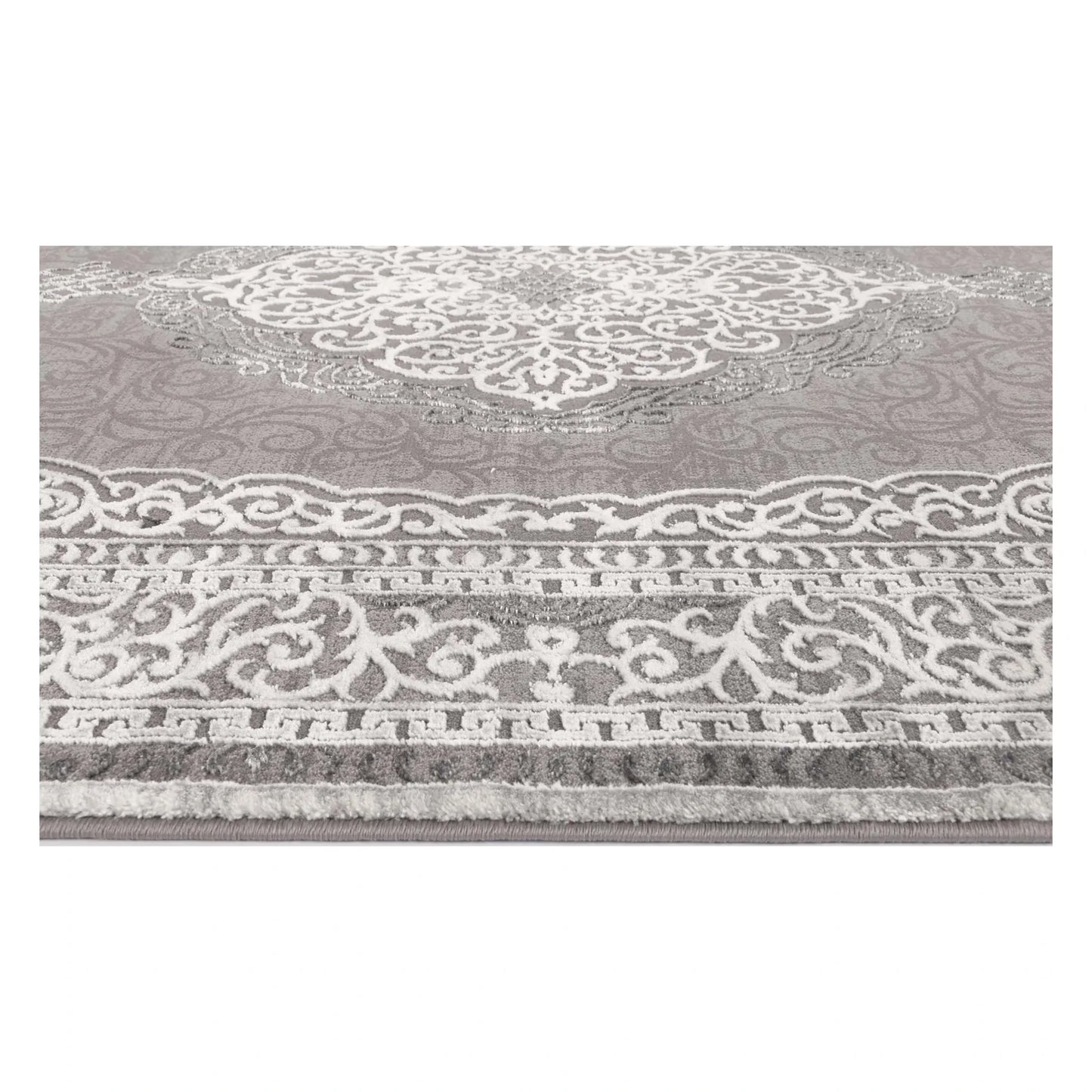 Border texture detail of Antalya grey modern classic rug showing ornamental pattern