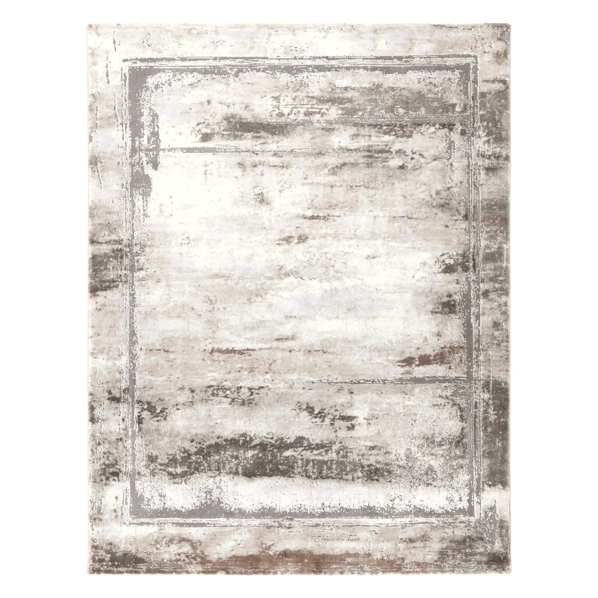 Full view of Antep 23314 975 Grey White modern rug with distressed tonal border design, 230 x 160 cm