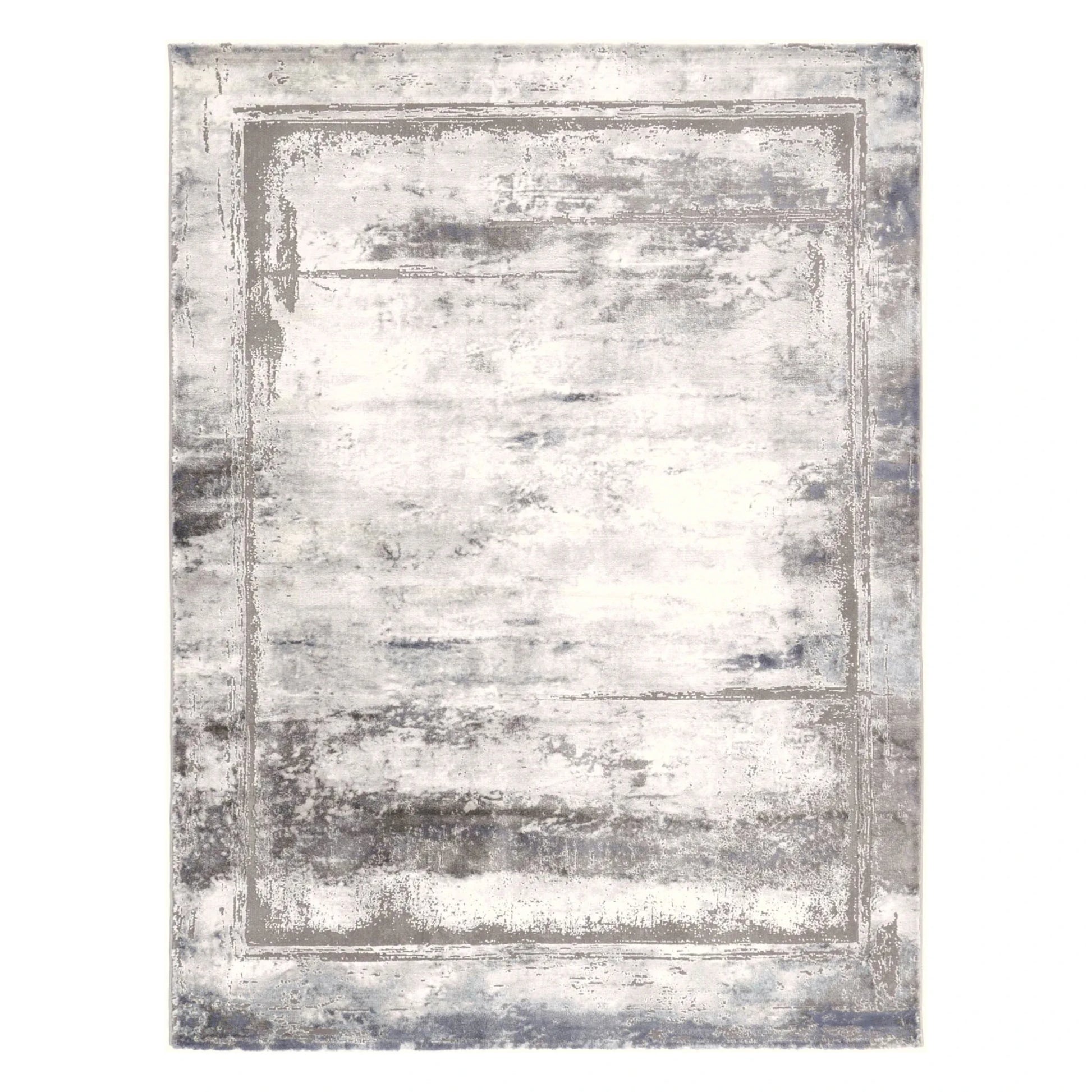 Full view of Antep 23314 Grey modern rug with white grey distressed border design, 230 x 160 cm