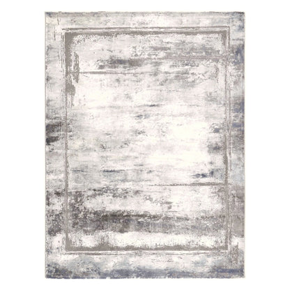 Full view of Antep 23314 Grey modern rug with white grey distressed border design, 230 x 160 cm