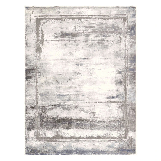 Full view of Antep 23314 Grey modern rug with white grey distressed border design, 230 x 160 cm
