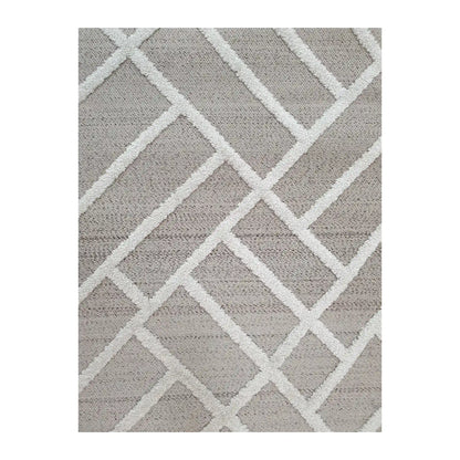 Close-up of Archer Beige Runner Rug showing raised ivory geometric lattice pattern on beige polyester surface