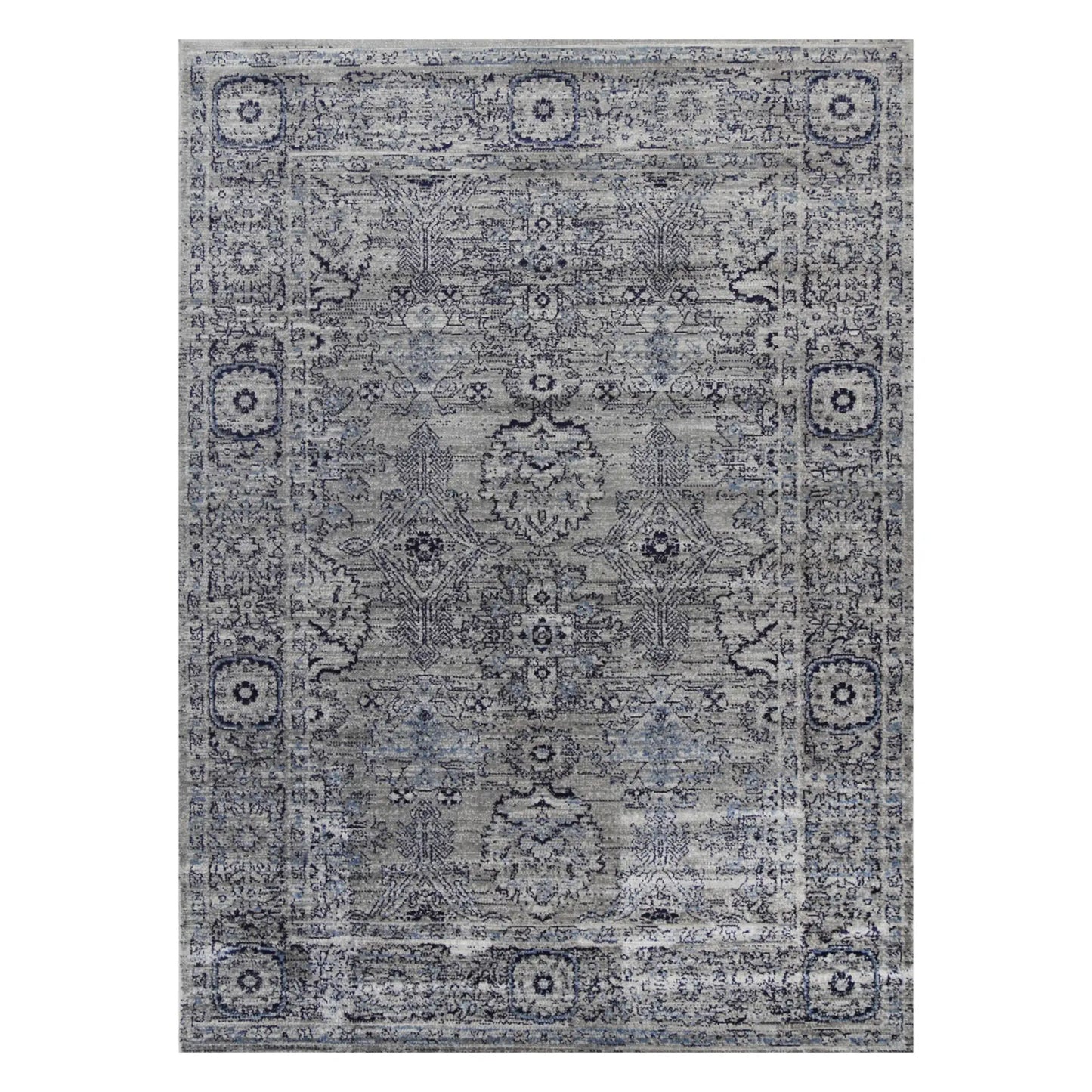 Full view of Arya 6890 Dark charcoal traditional rug with medallion pattern and border