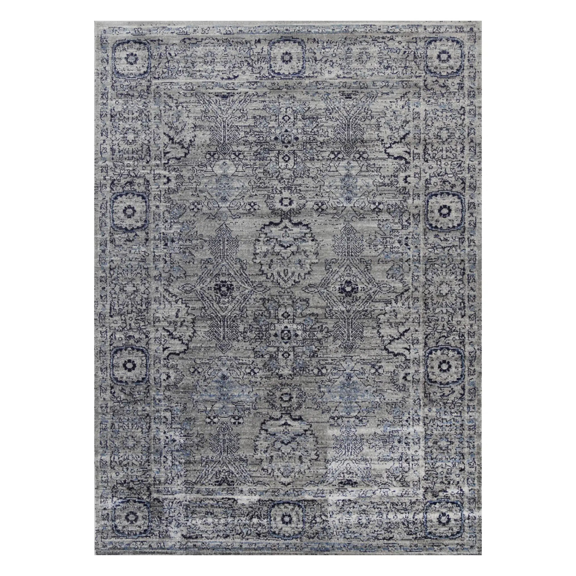 Full view of Arya 6890 Dark charcoal traditional rug with medallion pattern and border