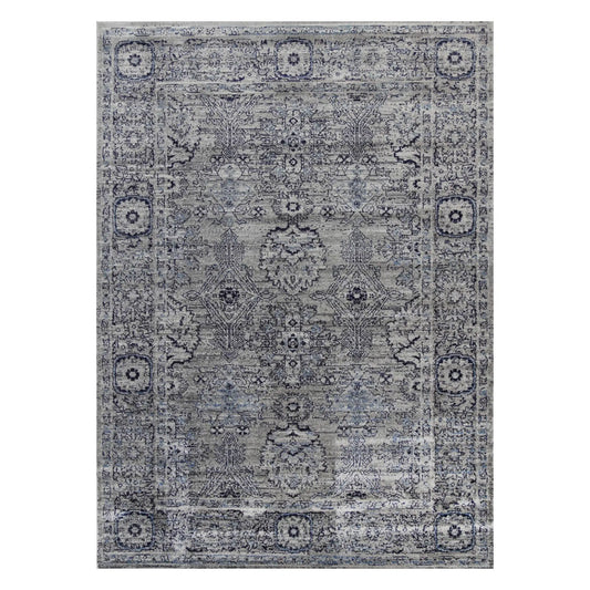 Full view of Arya 6890 Dark charcoal traditional rug with medallion pattern and border