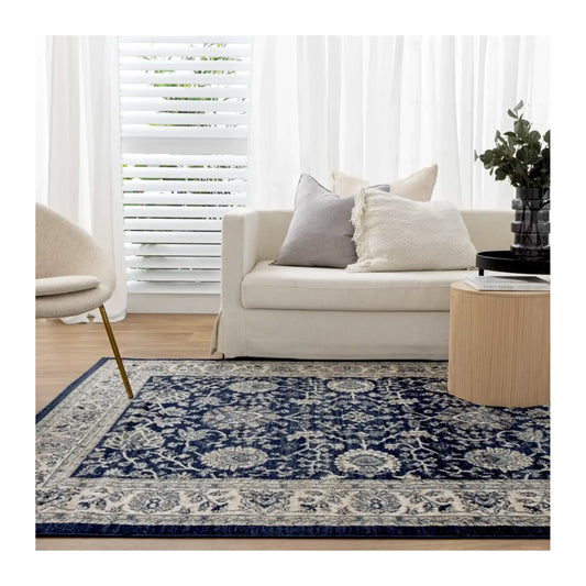 Arya Ziegler navy rug in living room setting
