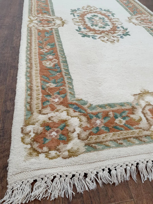 Aubusson rug 180 x 92 cm border detail ornate floral pattern